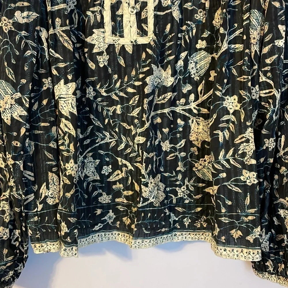 ULLA JOHNSON Kirana Lenai Printed Boho Blouse Navy Pre Fall 2022 Collection 8